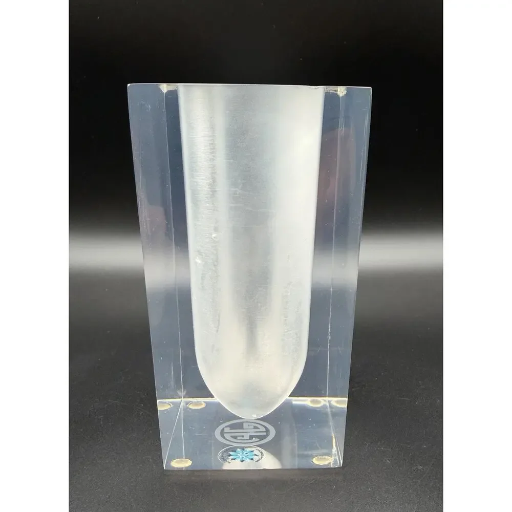 Jonathan Adler Clear & Frosted Bel Air Test Tube Vase 5.5” Square Lucite Acrylic